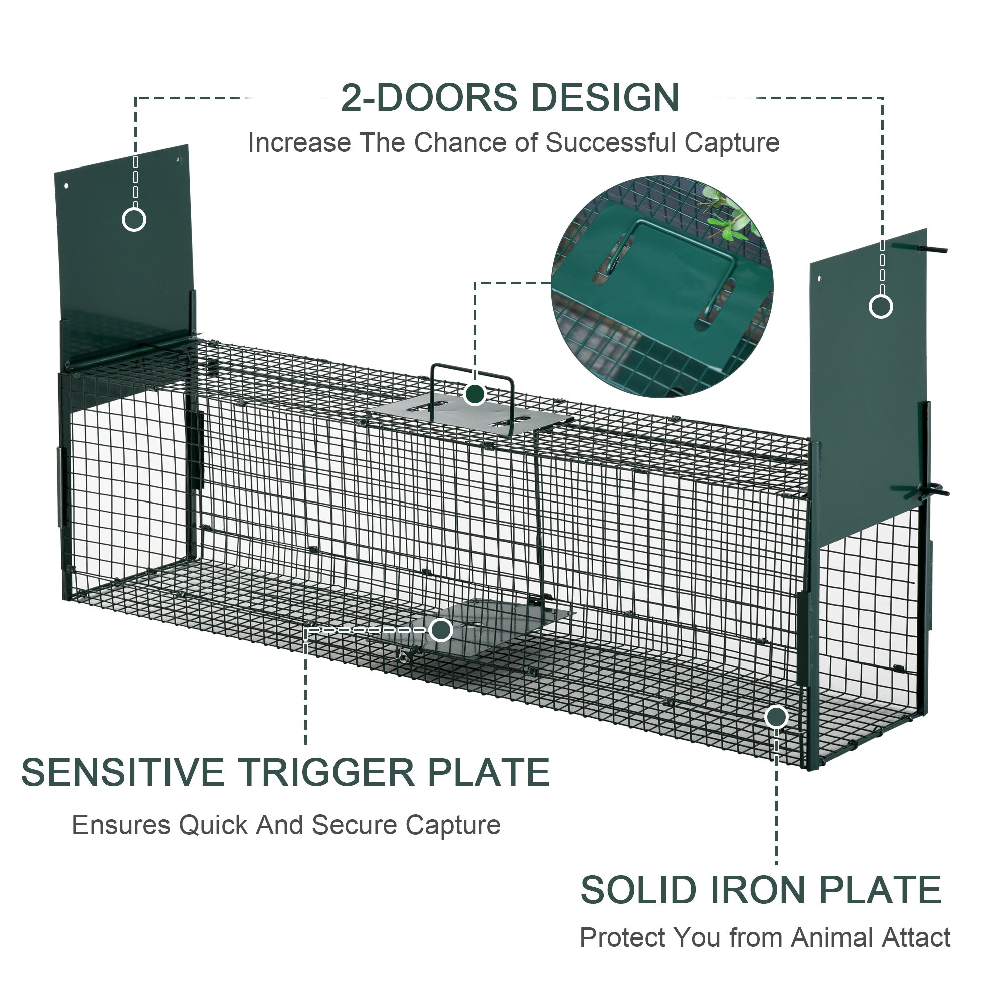 2-Door Humane Live Trap for Small Animals, Animal Trap for Rat Mise Mink Rabbit Raccoon Gopher Squirrel, Dark Green-3