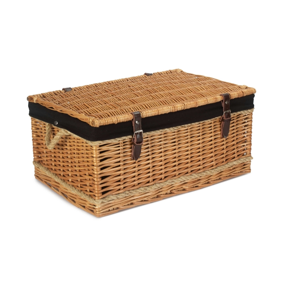 62cm Roped Handled Buff Willow Wicker Picnic Basket-2