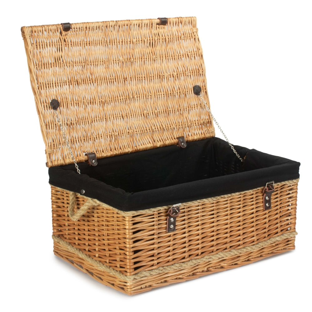 62cm Roped Handled Buff Willow Wicker Picnic Basket-1