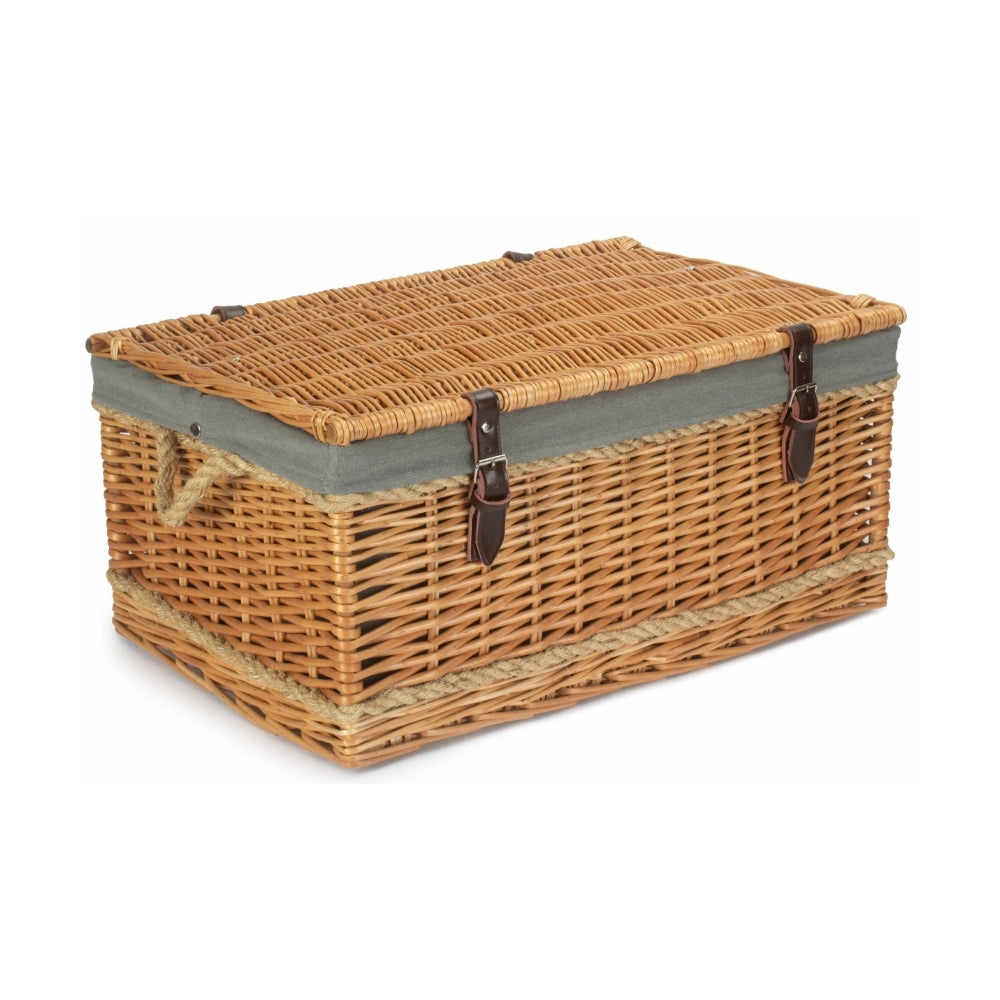 62cm Roped Handled Buff Willow Wicker Picnic Basket-4