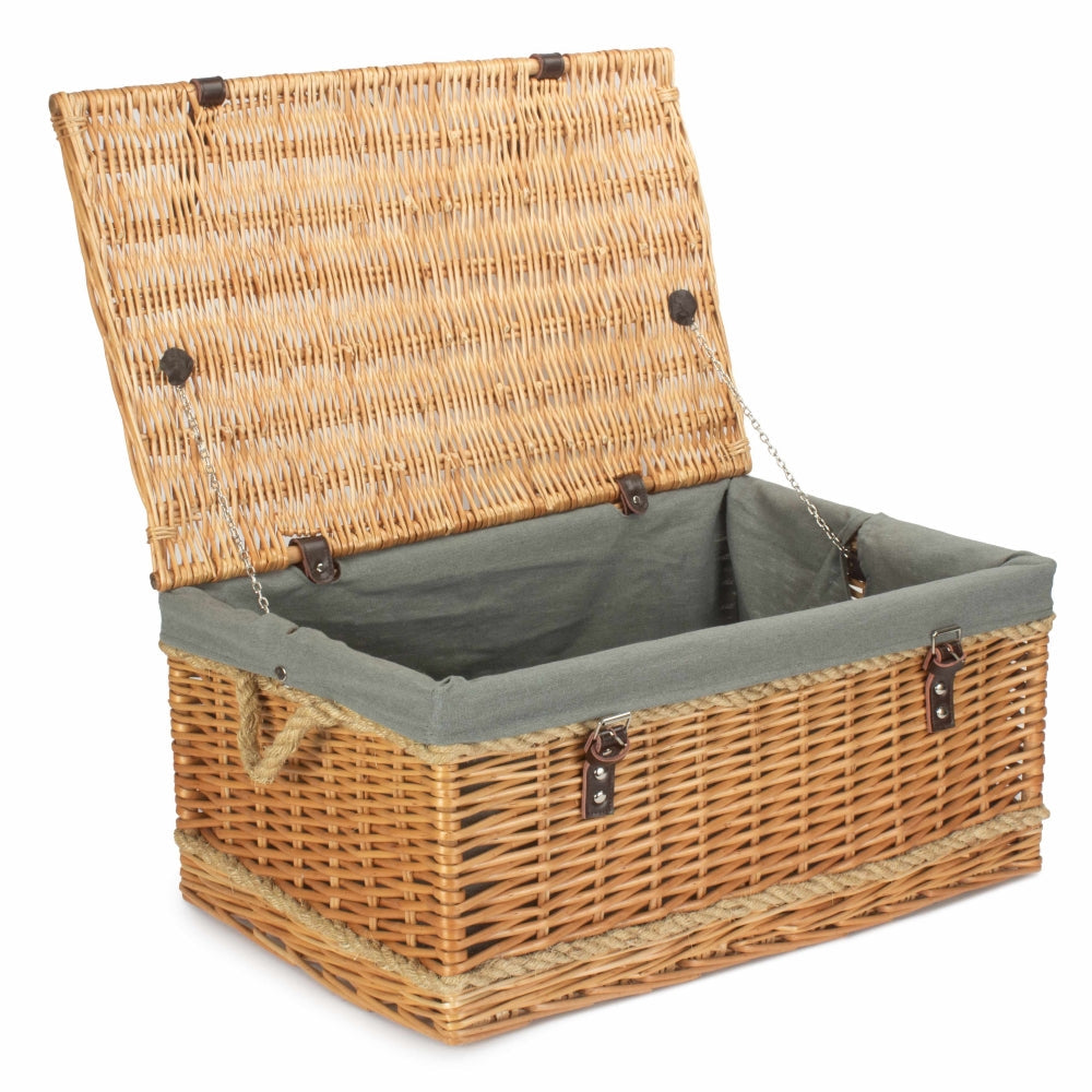 62cm Roped Handled Buff Willow Wicker Picnic Basket-0