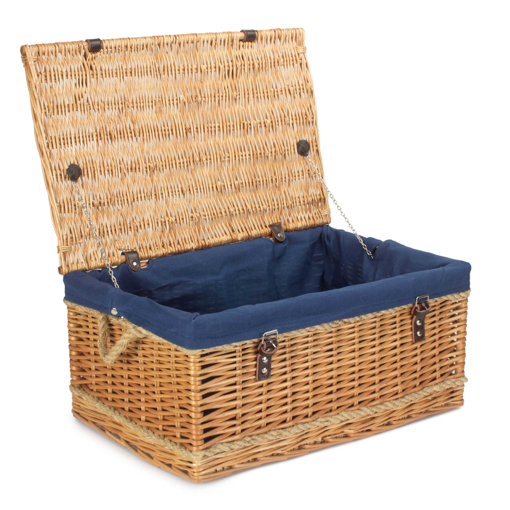 62cm Roped Handled Buff Willow Wicker Picnic Basket-6