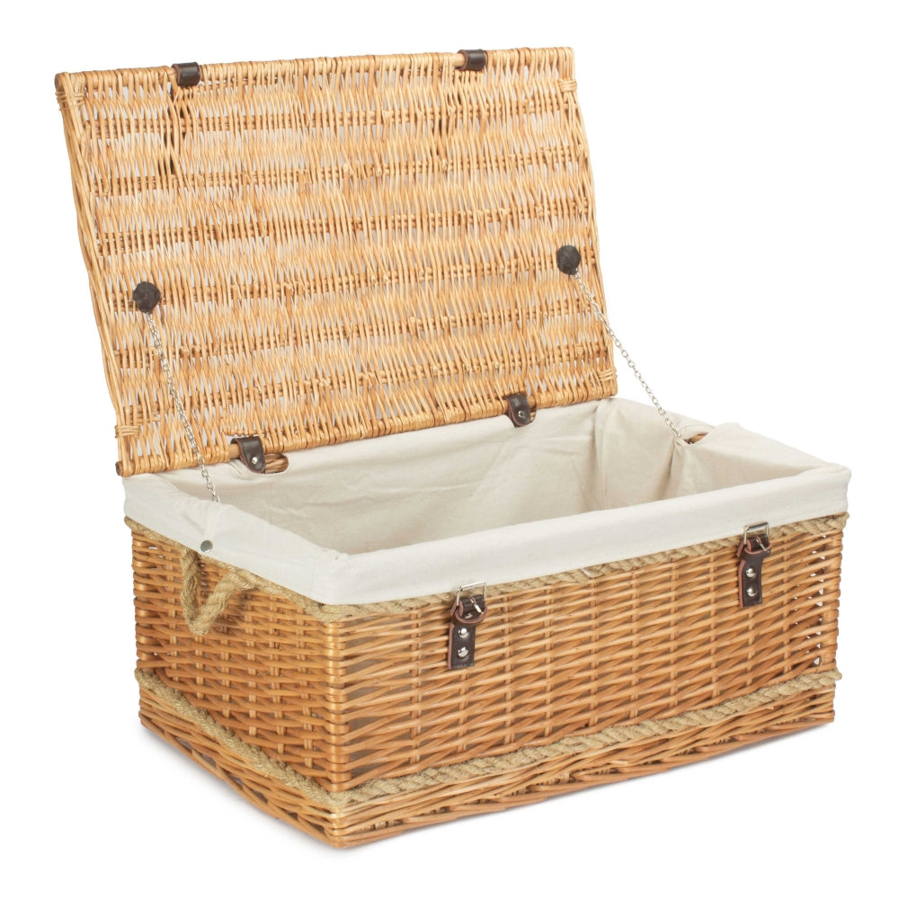 62cm Roped Handled Buff Willow Wicker Picnic Basket-7