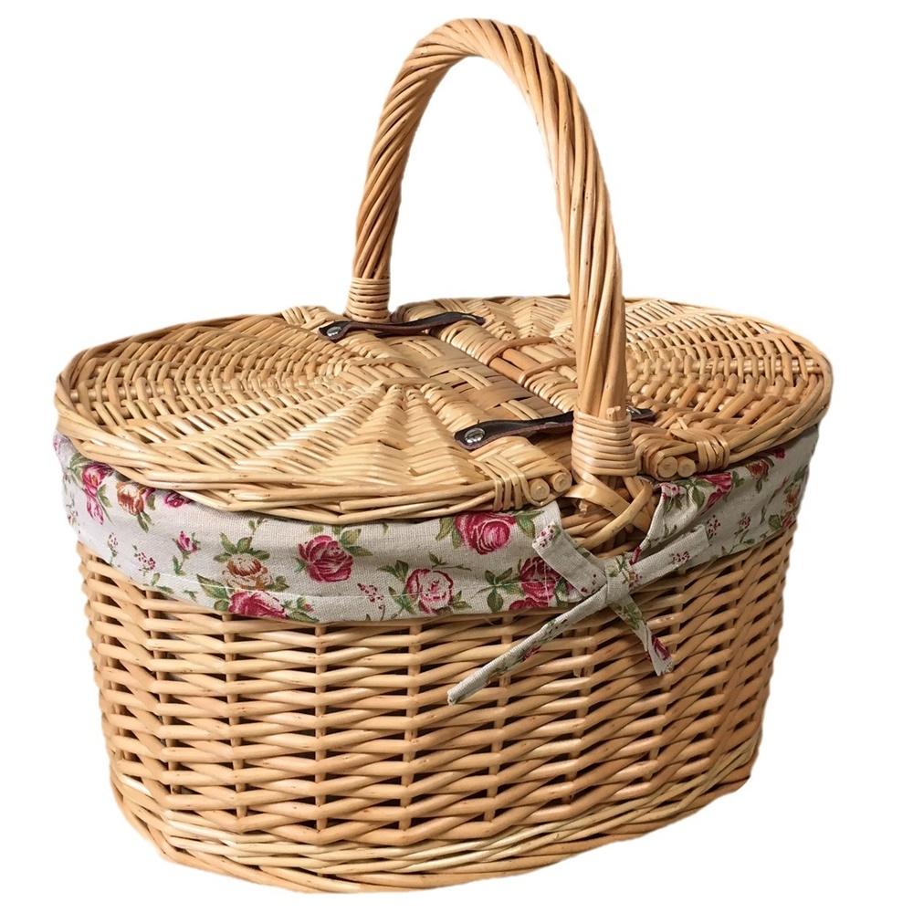Buff Willow Oval Butterfly Lidded Picnic Basket-0