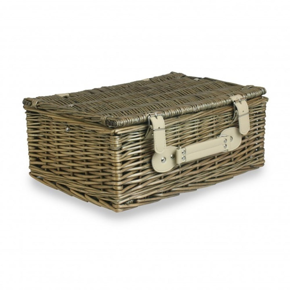36cm Antique Wash Wicker Picnic Basket with Cotton Lining-5