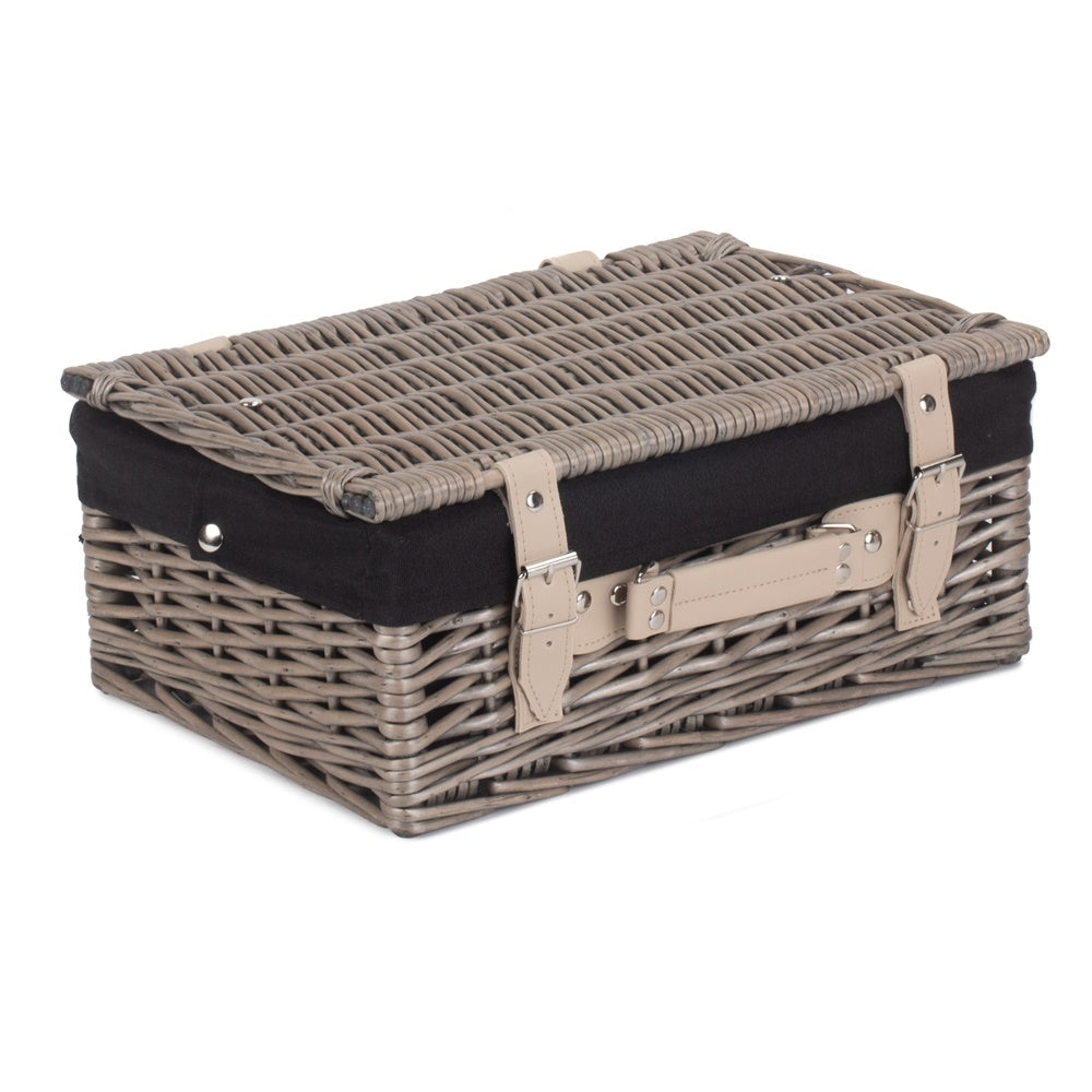 36cm Antique Wash Wicker Picnic Basket with Cotton Lining-1