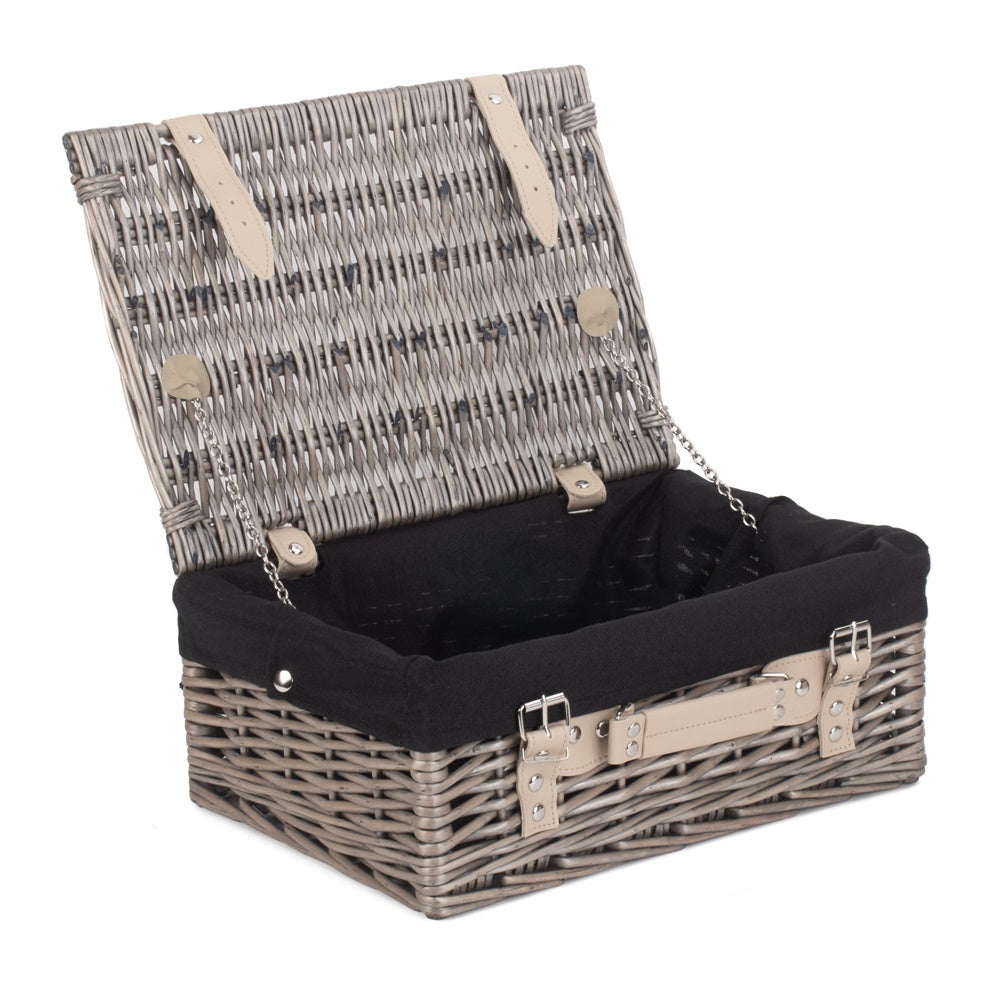 36cm Antique Wash Wicker Picnic Basket with Cotton Lining-0