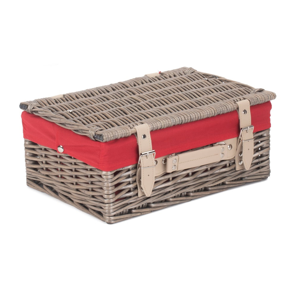 36cm Antique Wash Wicker Picnic Basket with Cotton Lining-4