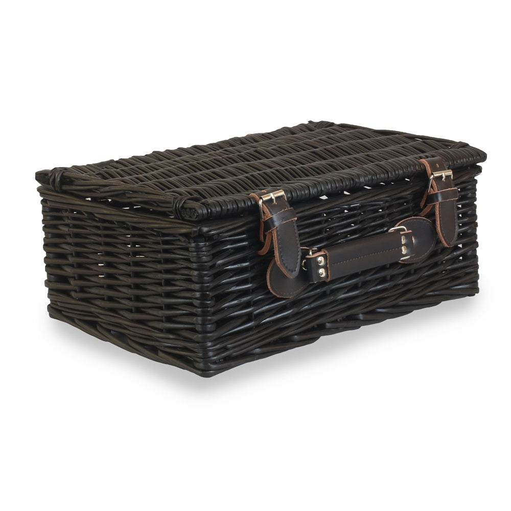 36cm Empty Black Willow Picnic Basket With Cotton Lining-5