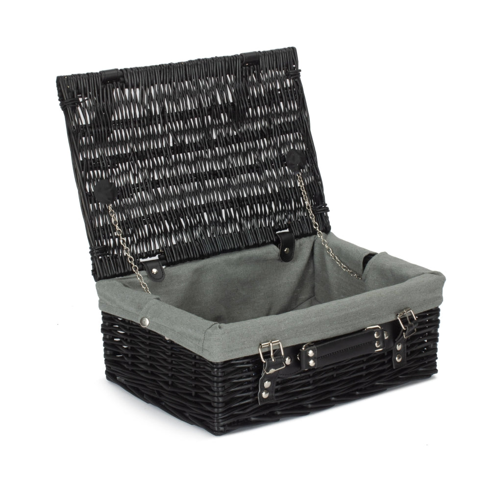 36cm Empty Black Willow Picnic Basket With Cotton Lining-7