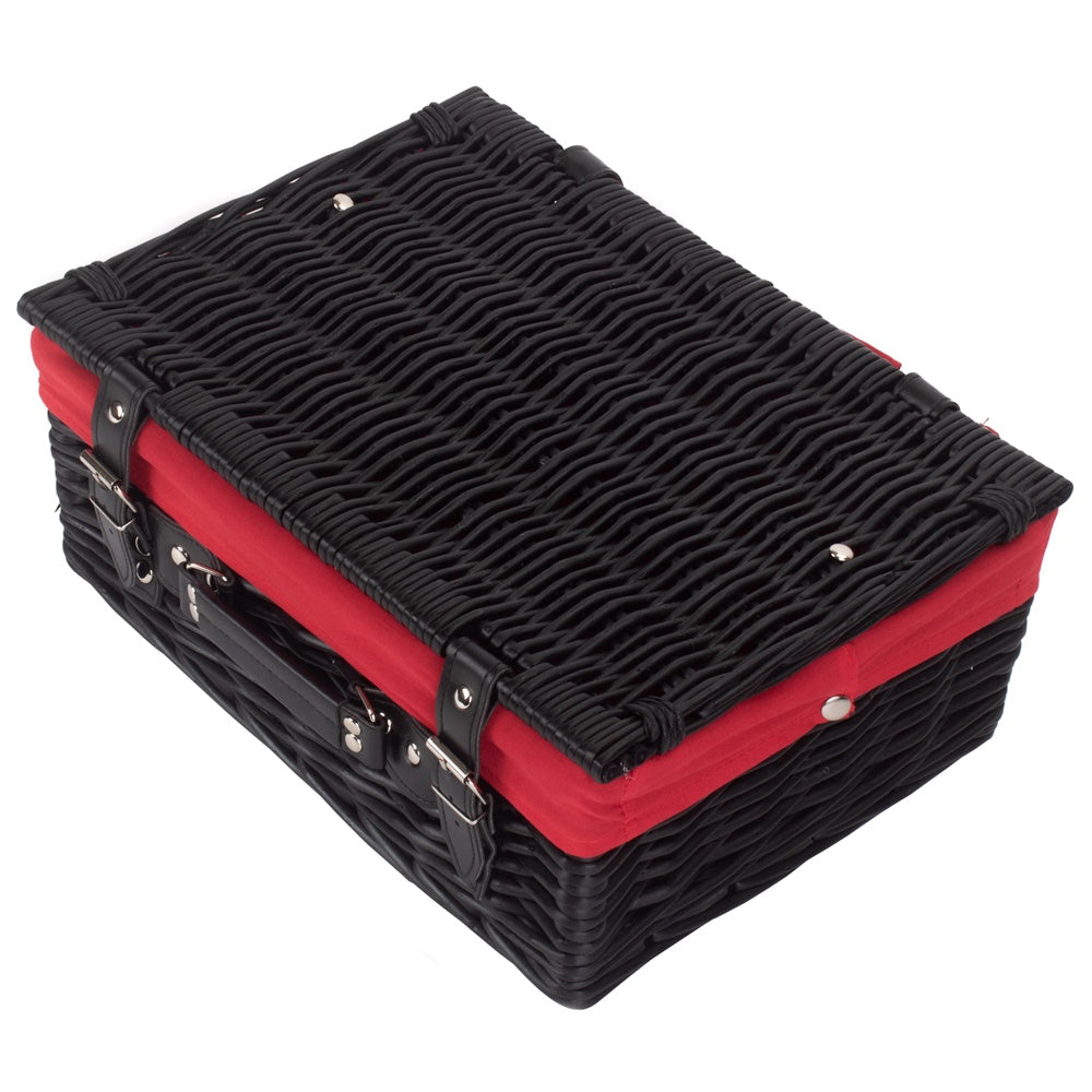 36cm Empty Black Willow Picnic Basket With Cotton Lining-3