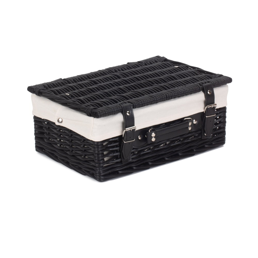 36cm Empty Black Willow Picnic Basket With Cotton Lining-2