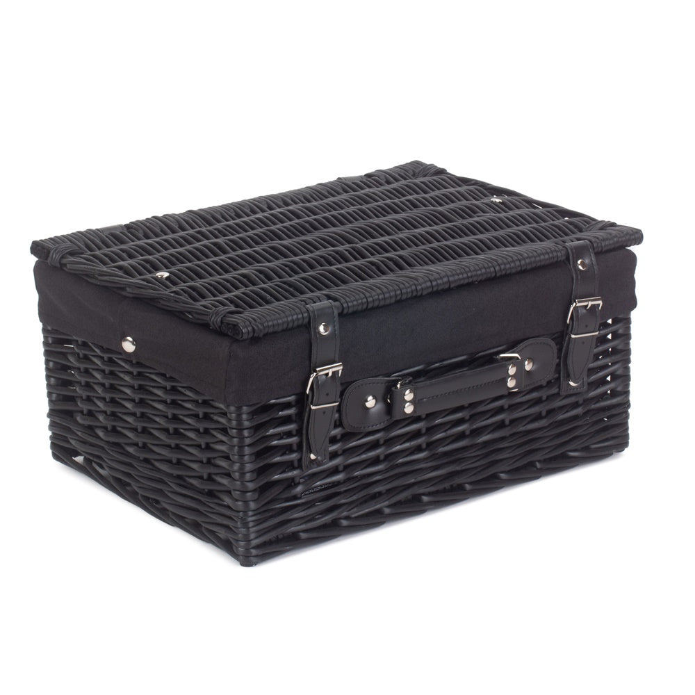 41cm Black Painted Willow Picnic Basket with Cotton Lining-4