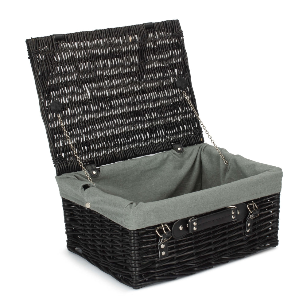 41cm Black Painted Willow Picnic Basket with Cotton Lining-6
