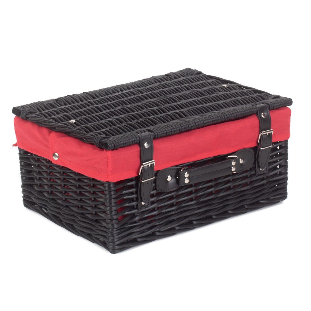 41cm Black Painted Willow Picnic Basket with Cotton Lining-3