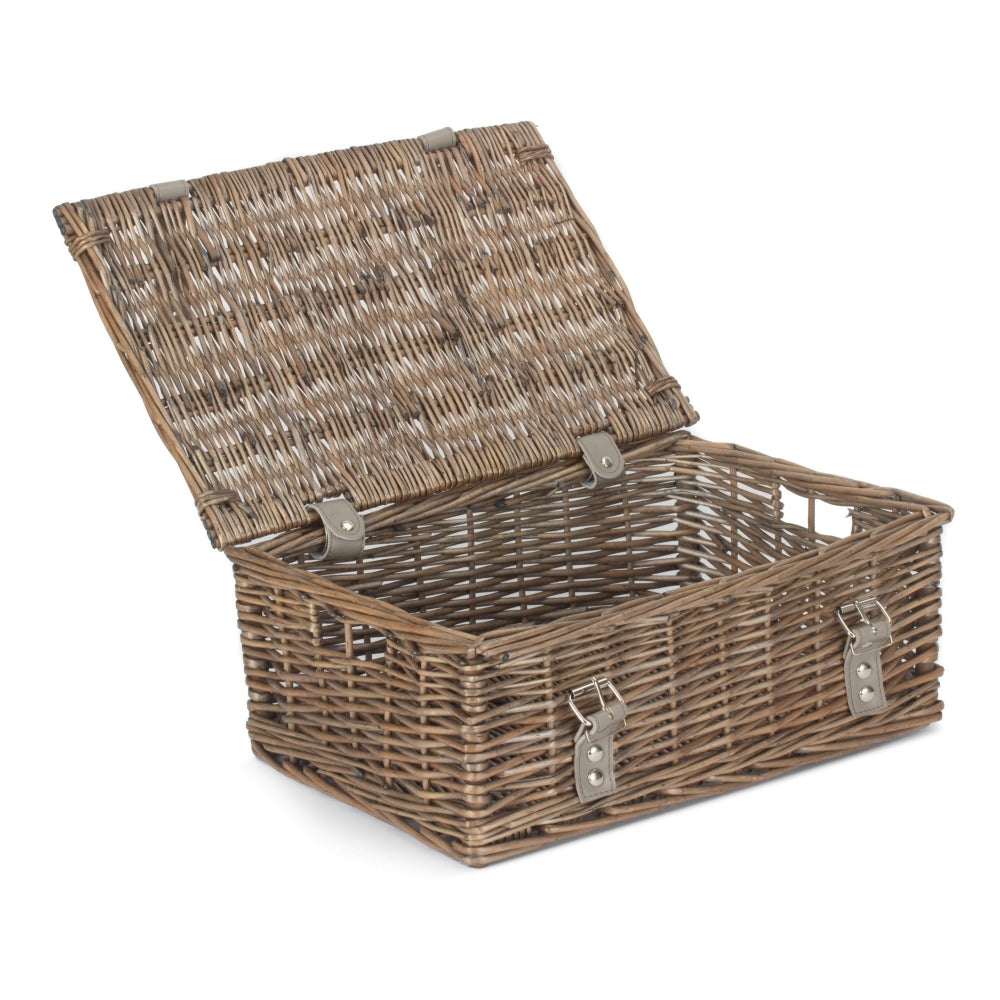 36cm Antique Wash Willow Wicker Picnic Basket-0