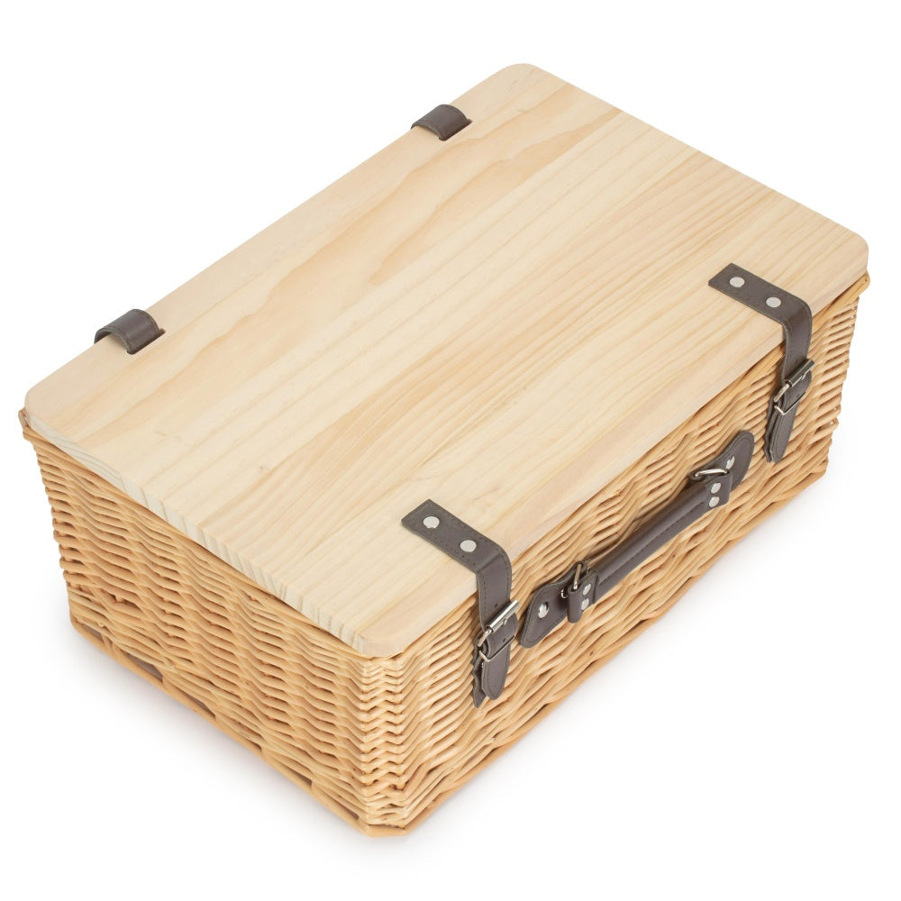 Buff Willow Empty Picnic Basket with Pinewood Lid-2