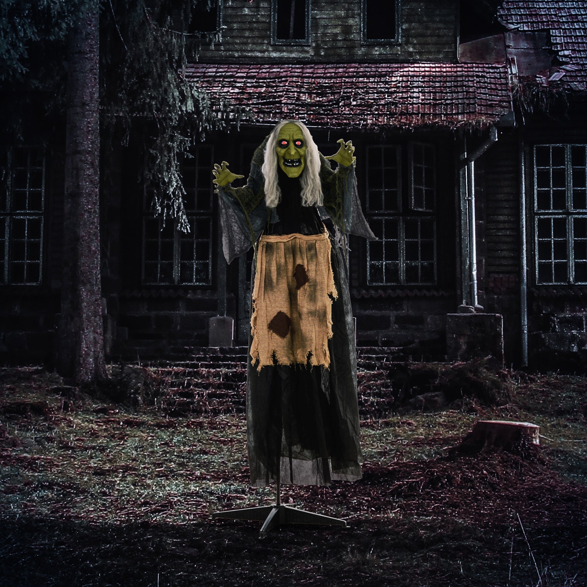 5'2" Hunchback Witch Halloween Animatronic, with Glowing Eyes-1