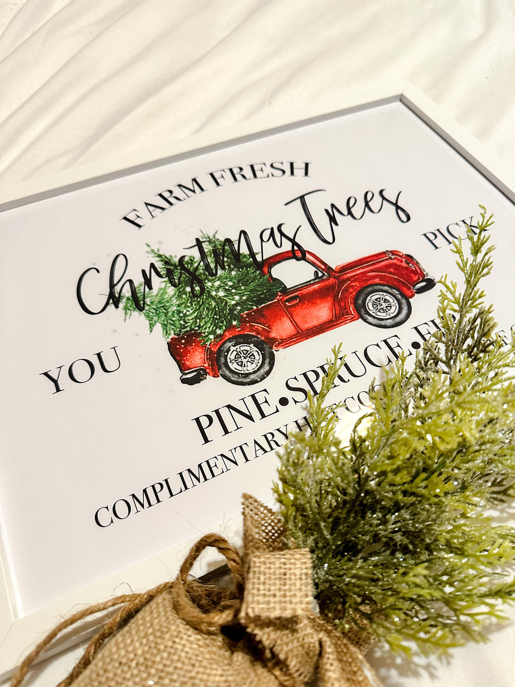 Farm Fresh Christmas Trees You Pick Red Truck Christmas Seasonal Wall Home Decor Print-0