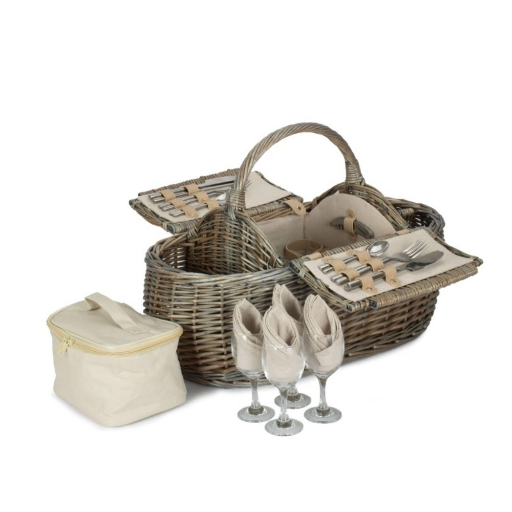 Boat Shaped Fitted Wicker Picnic Basket-5