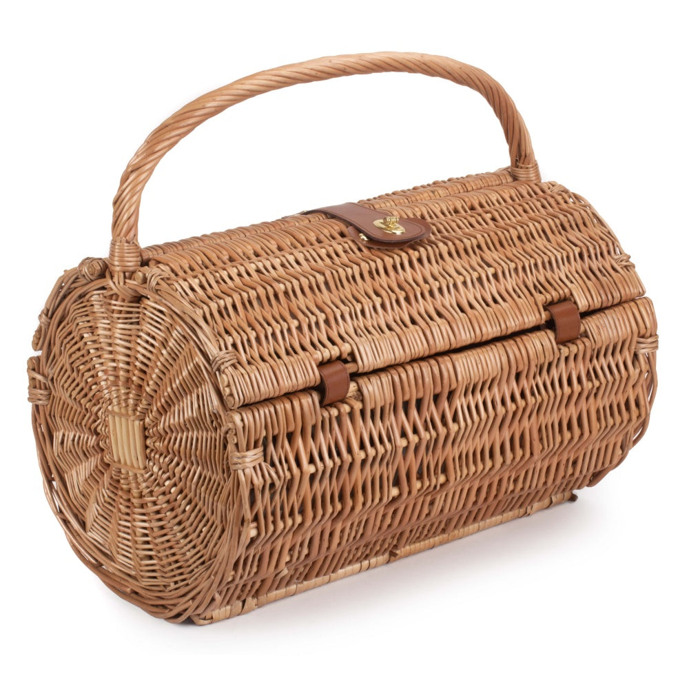 2 Person Green Tweed Barrel Wicker Picnic Basket-2