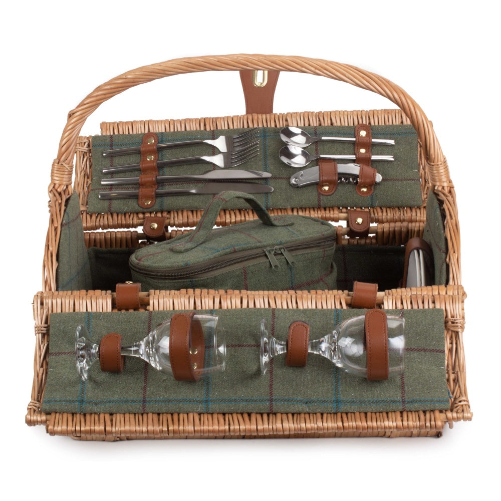 2 Person Green Tweed Barrel Wicker Picnic Basket-3