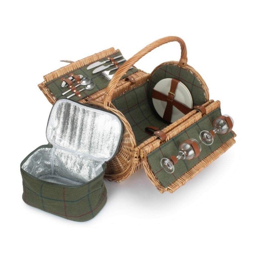 2 Person Green Tweed Barrel Wicker Picnic Basket-4