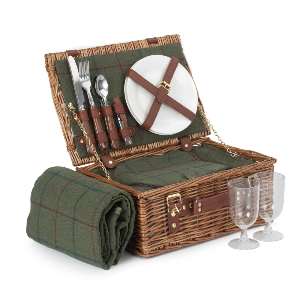 2 Person Green Tweed Classic Picnic Basket-0