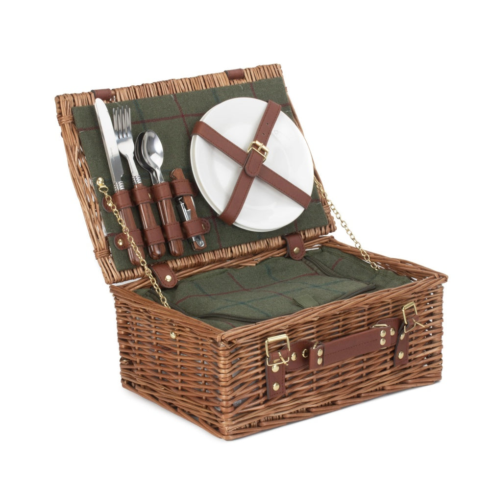2 Person Green Tweed Classic Picnic Basket-1