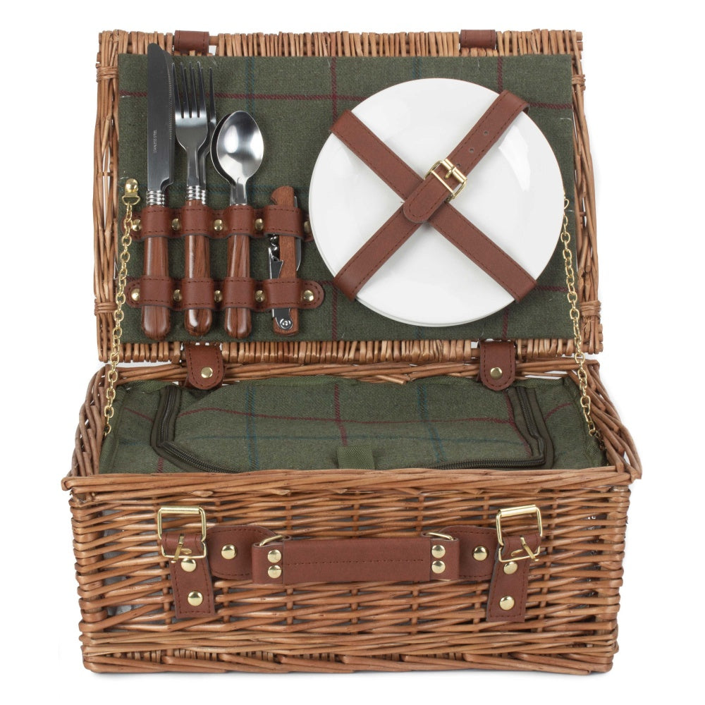 2 Person Green Tweed Classic Picnic Basket-2