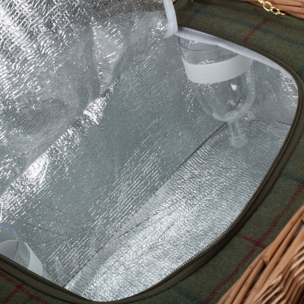 4 Person Green Tweed Classic Fitted Picnic Basket-4