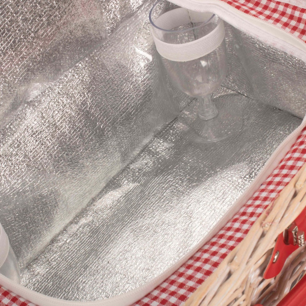Red and White Gingham 2 Person Fitted Wicker Picnic Basket-4