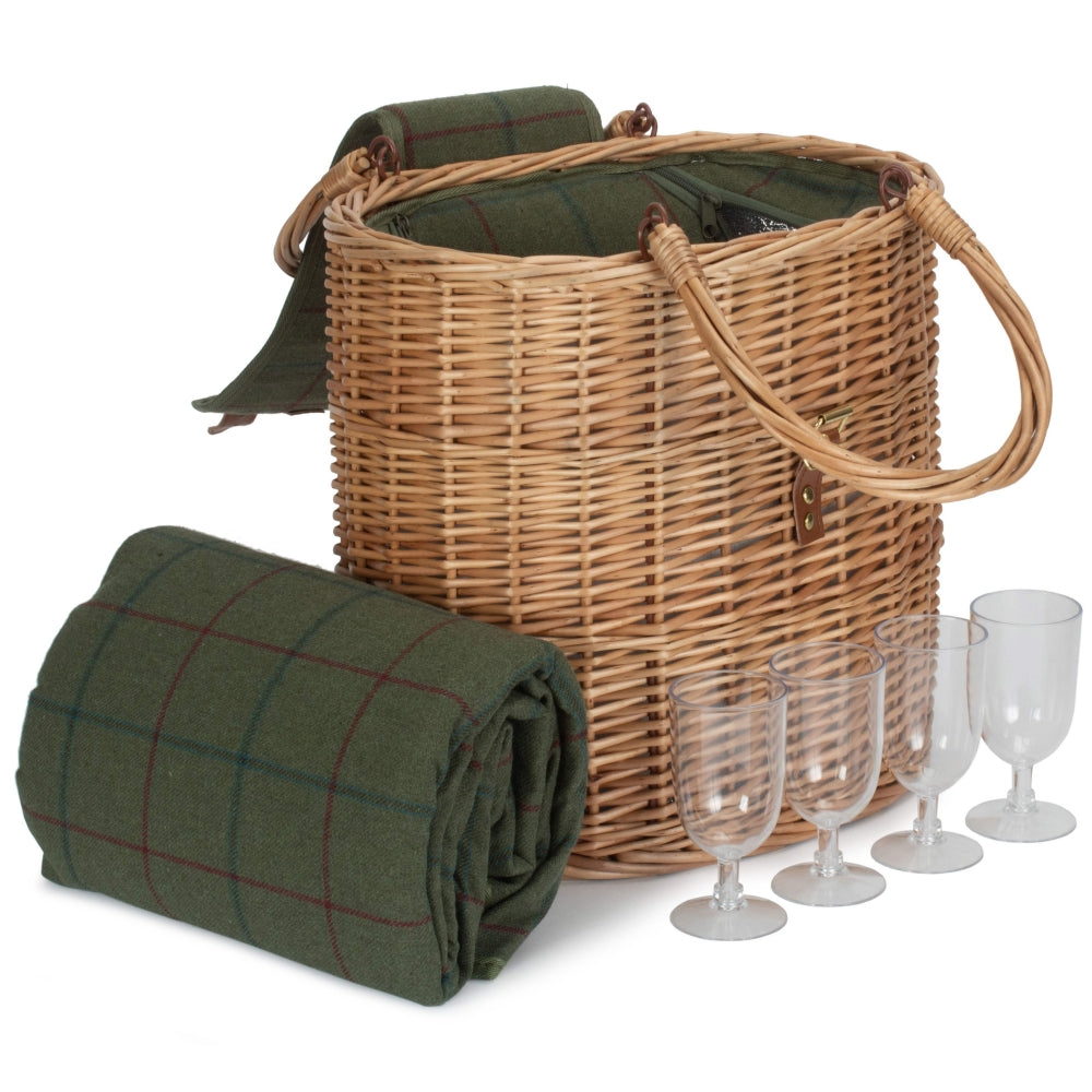 Oval Green Tweed Fitted Cool Bag Drinks Picnic Basket-0