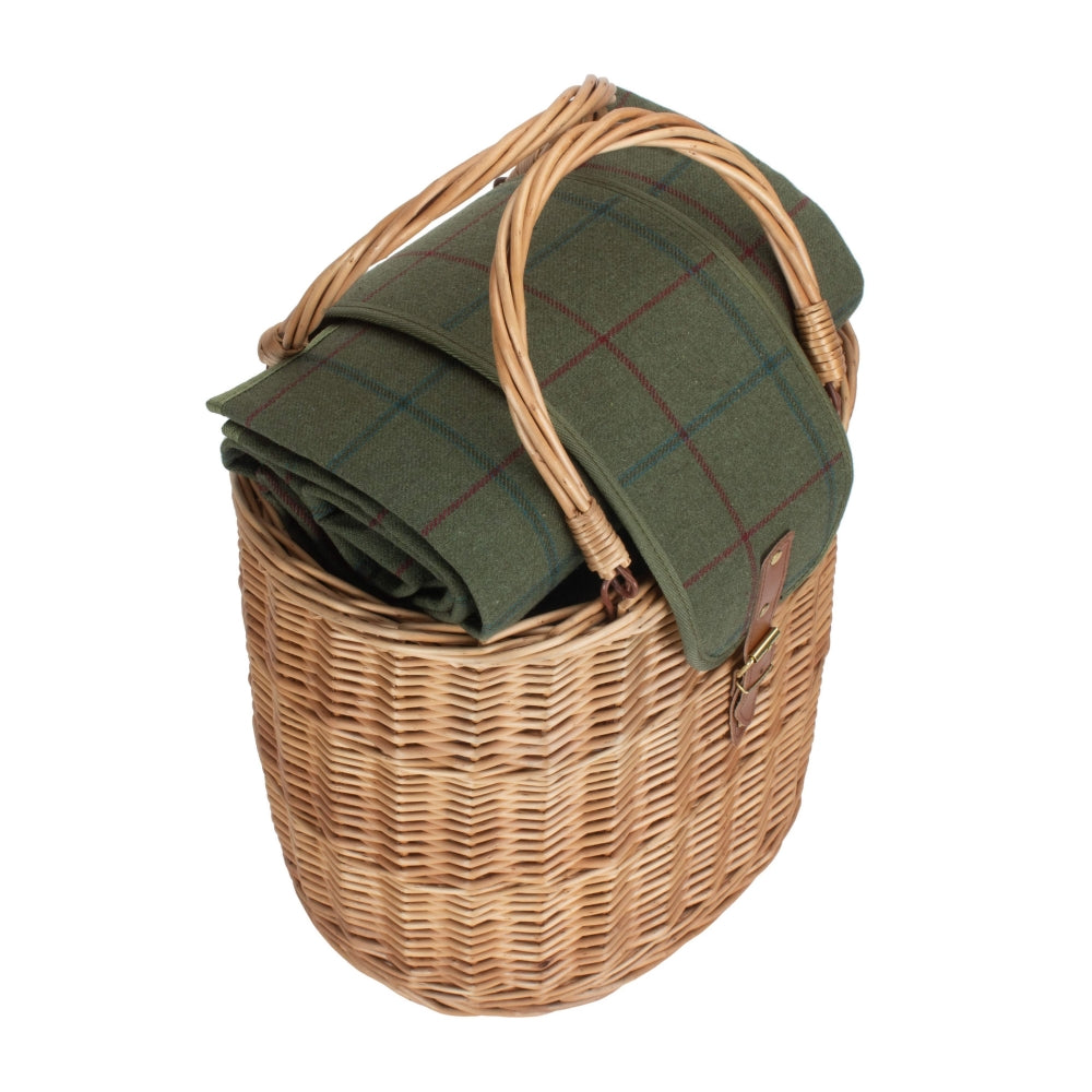 Oval Green Tweed Fitted Cool Bag Drinks Picnic Basket-1