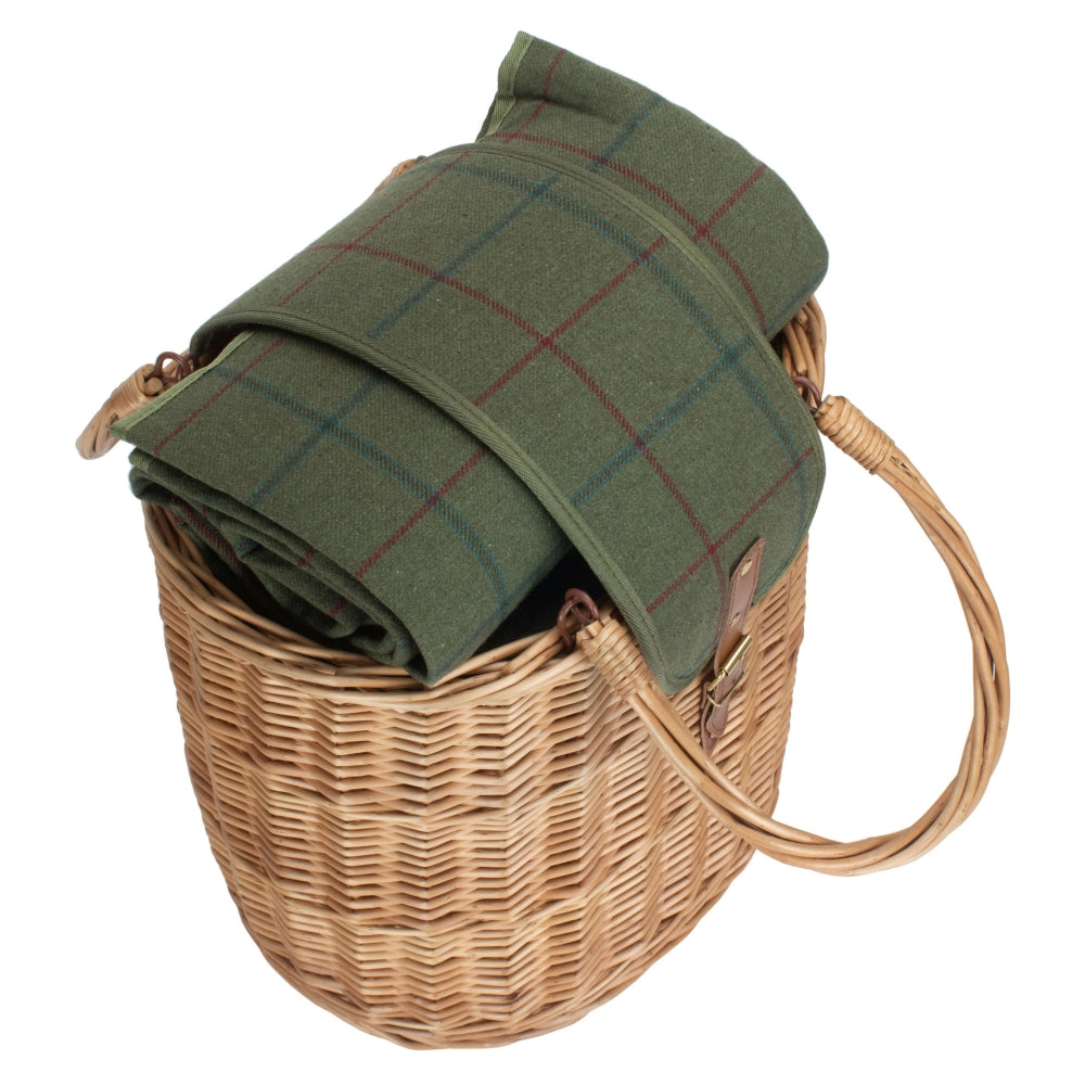 Oval Green Tweed Fitted Cool Bag Drinks Picnic Basket-2