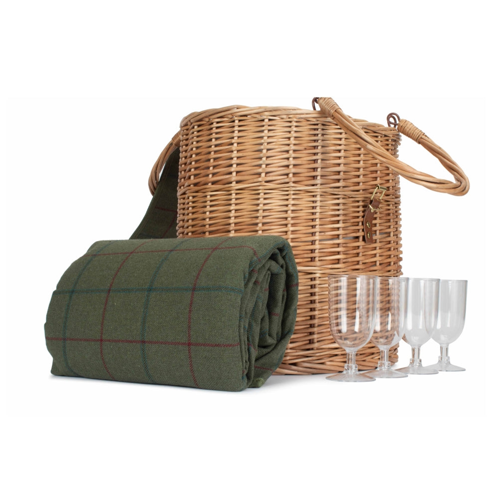 Oval Green Tweed Fitted Cool Bag Drinks Picnic Basket-3