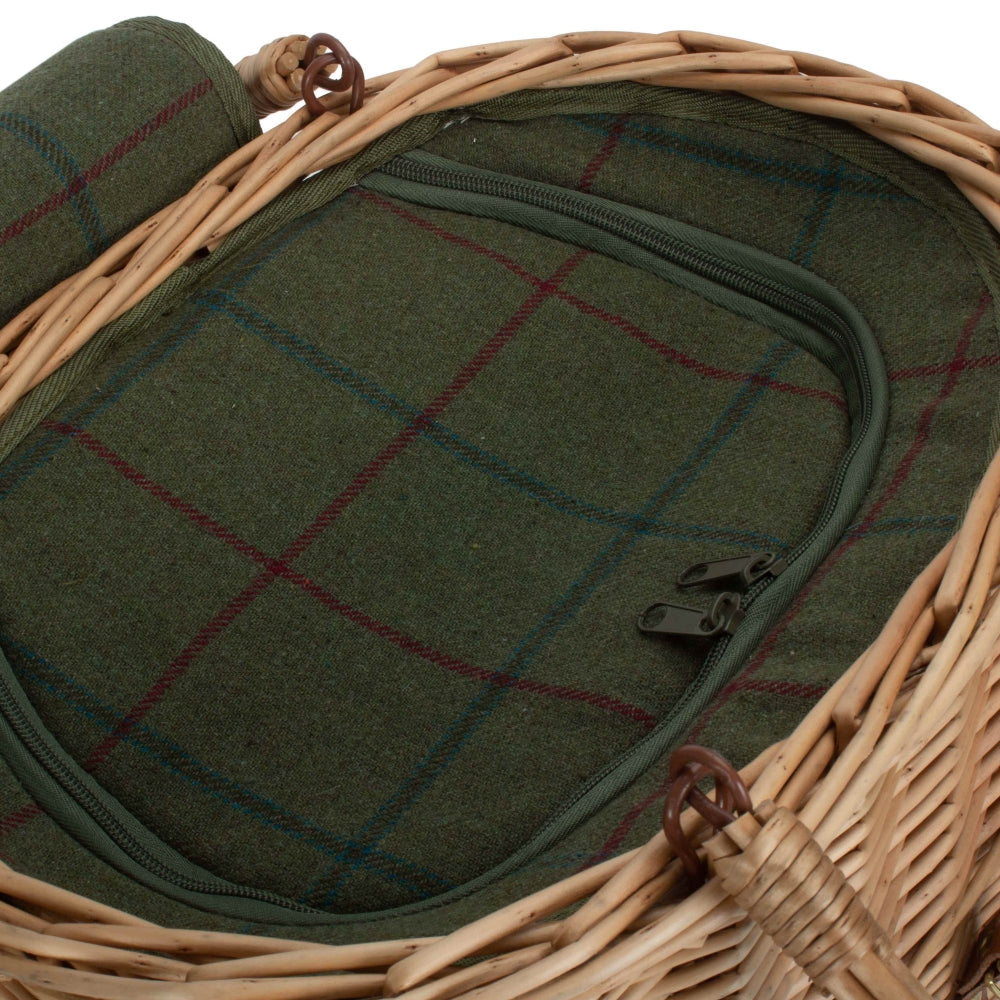 Oval Green Tweed Fitted Cool Bag Drinks Picnic Basket-4
