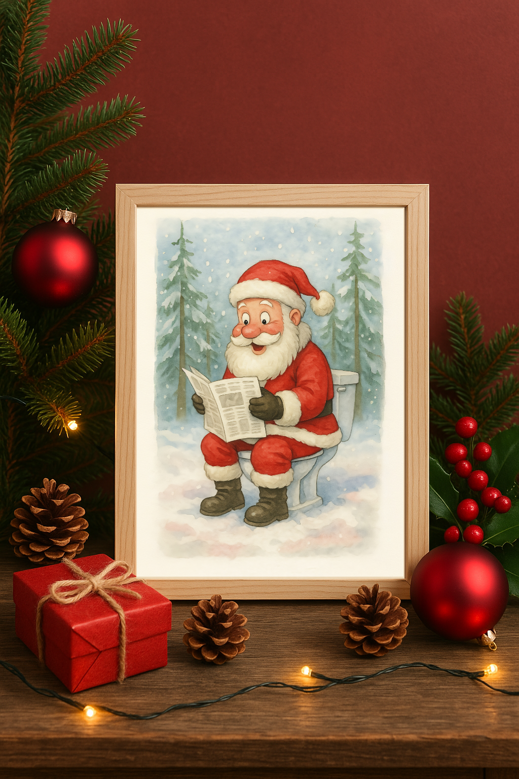 Funny Christmas Santa Toilet Wall Art – Cartoon Holiday Bathroom Humor Print-0
