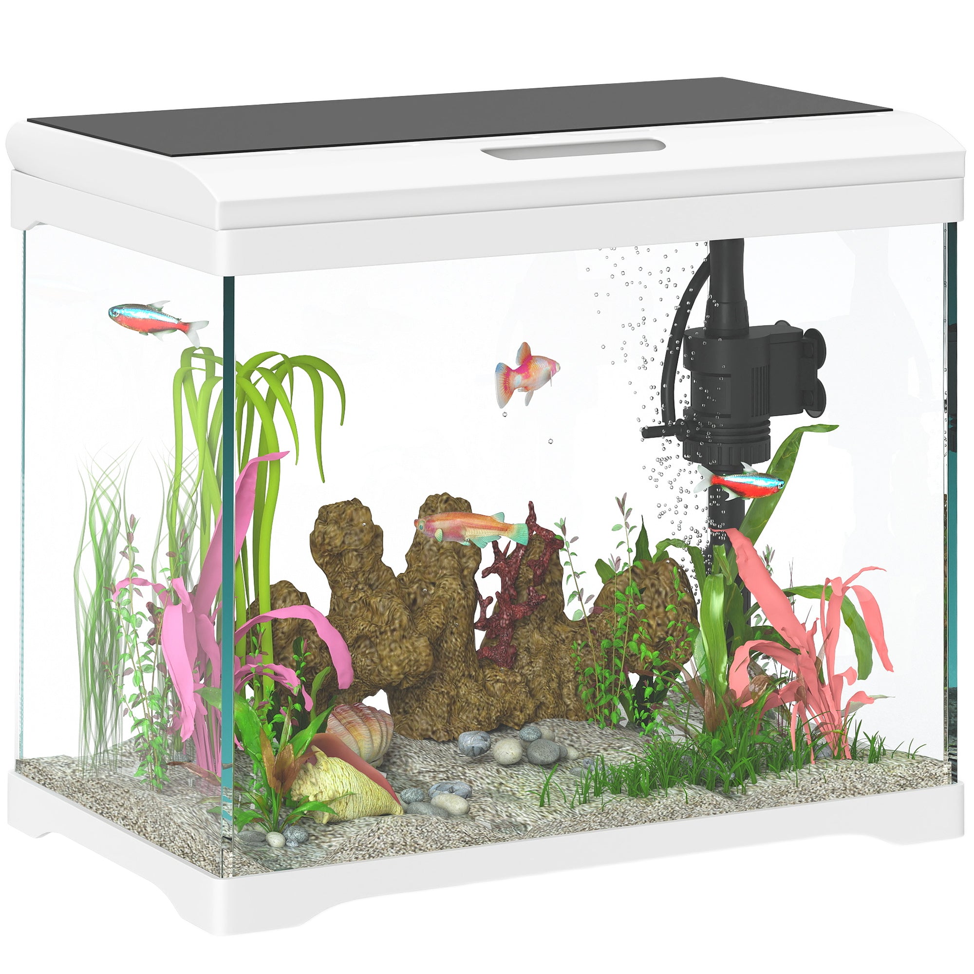 17L Glass Fish Tank with Filter System, LED Light, Water Pump, for Betta, Goldfish, Shrimps, White-0