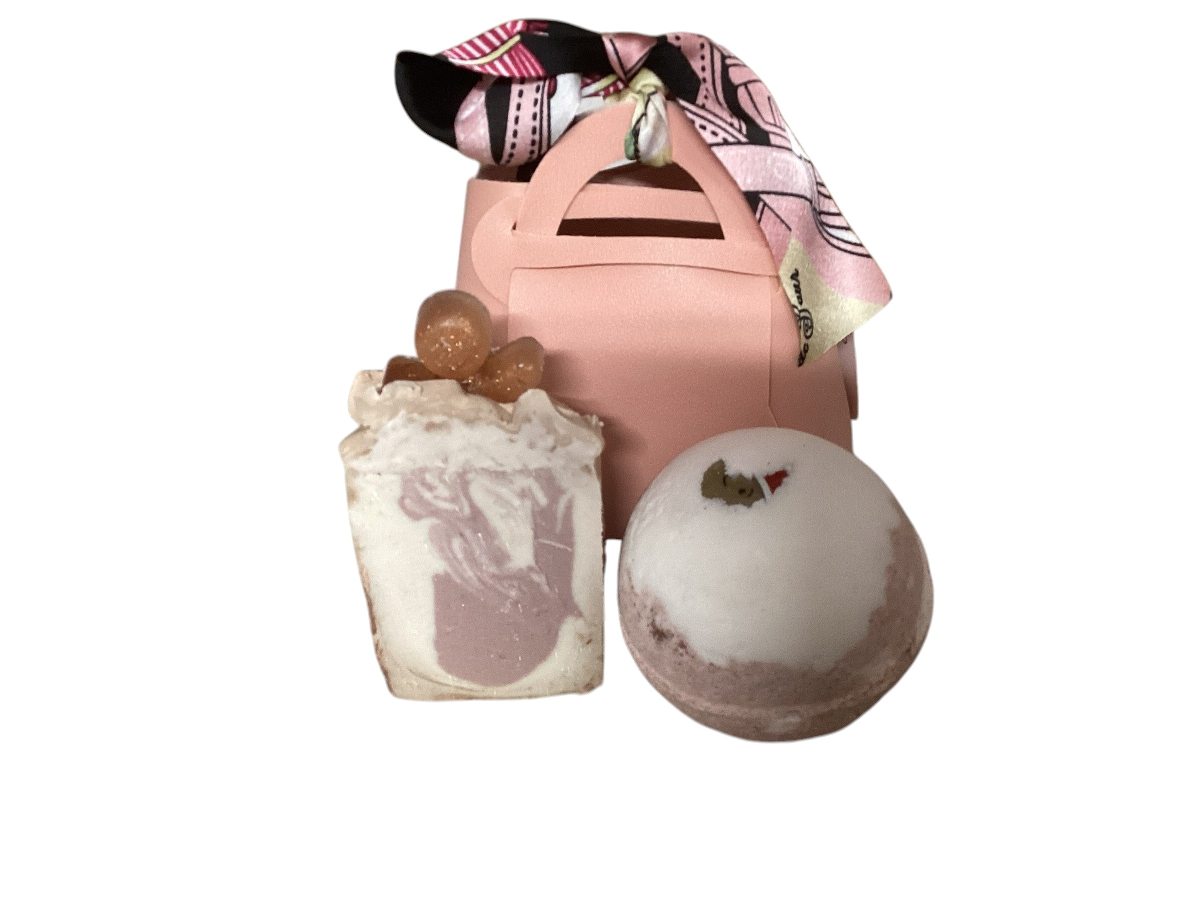 Gingerbread Bath Bomb and Soap in a Pink Fabric Handbag Gift Bag, Chic Ladies Gift-1