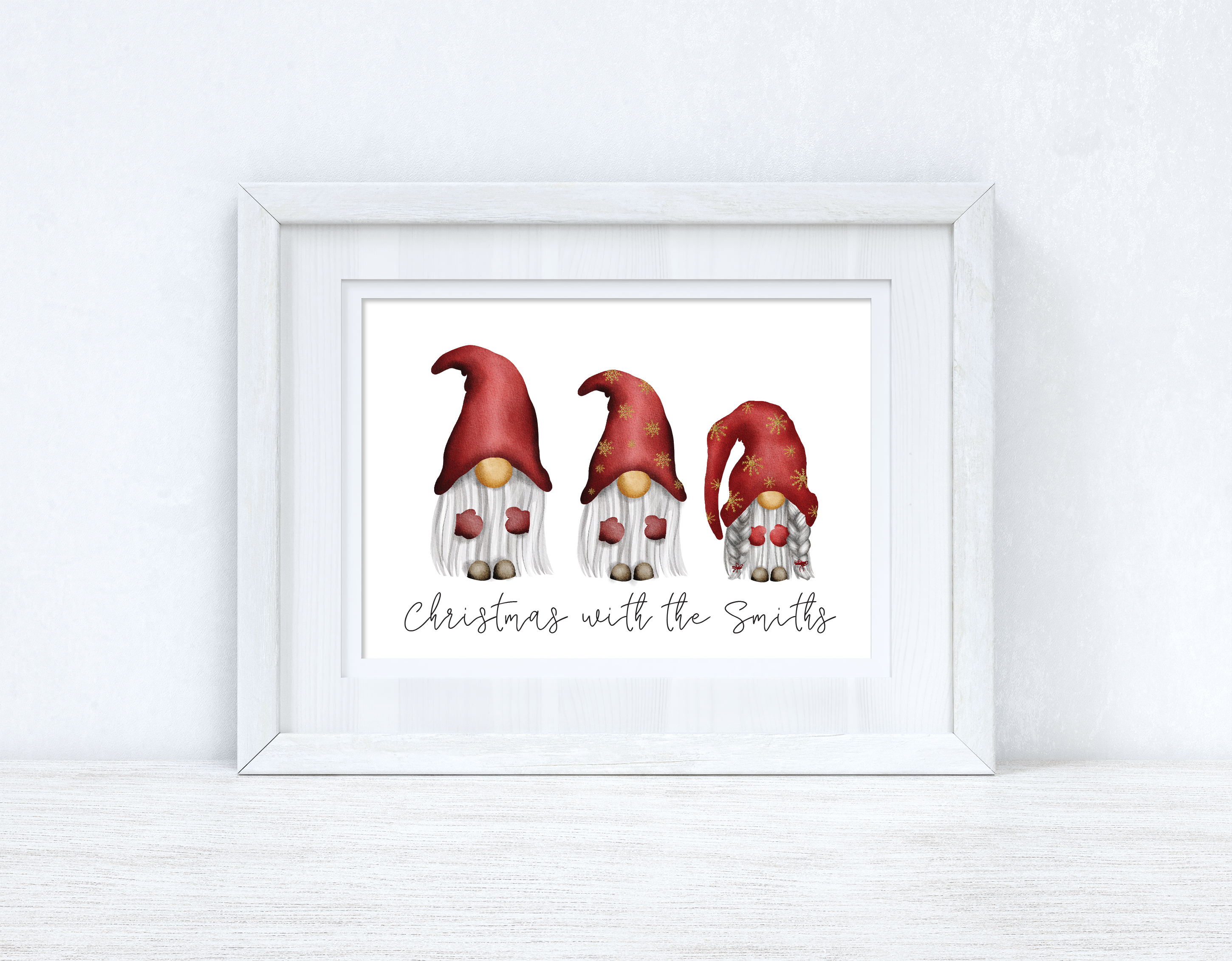 Personalised Gnomes Family Wording Christmas Seasonal Wall Home Decor Print-0