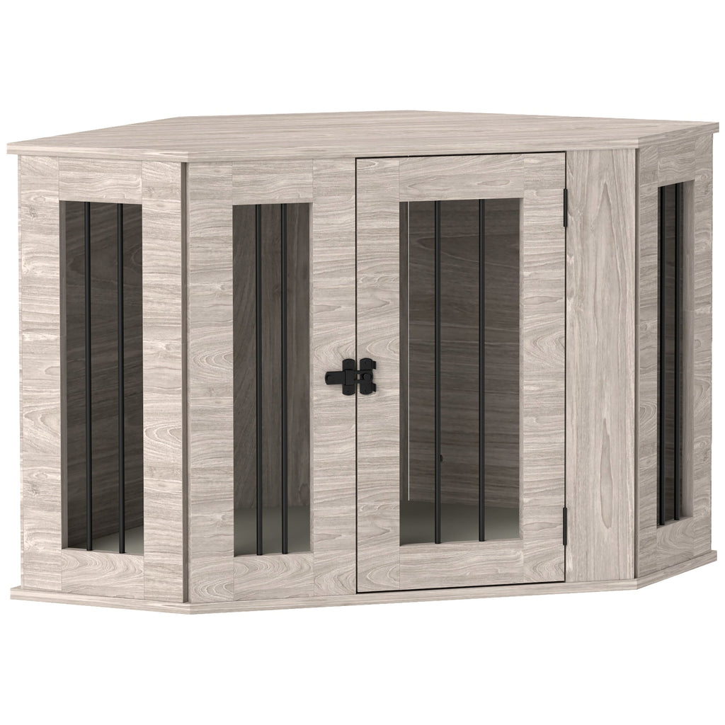 2 in 1 Dog Crate Furniture Side Table, with Cushion, 104 x 55 x 63cm - Walnut Brown-0