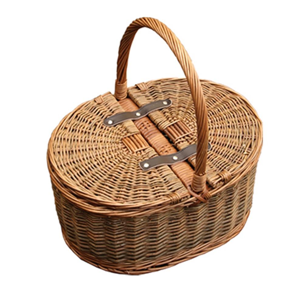 Two Tone Oval Picnic 2 Lids Empty Picnic Basket-0