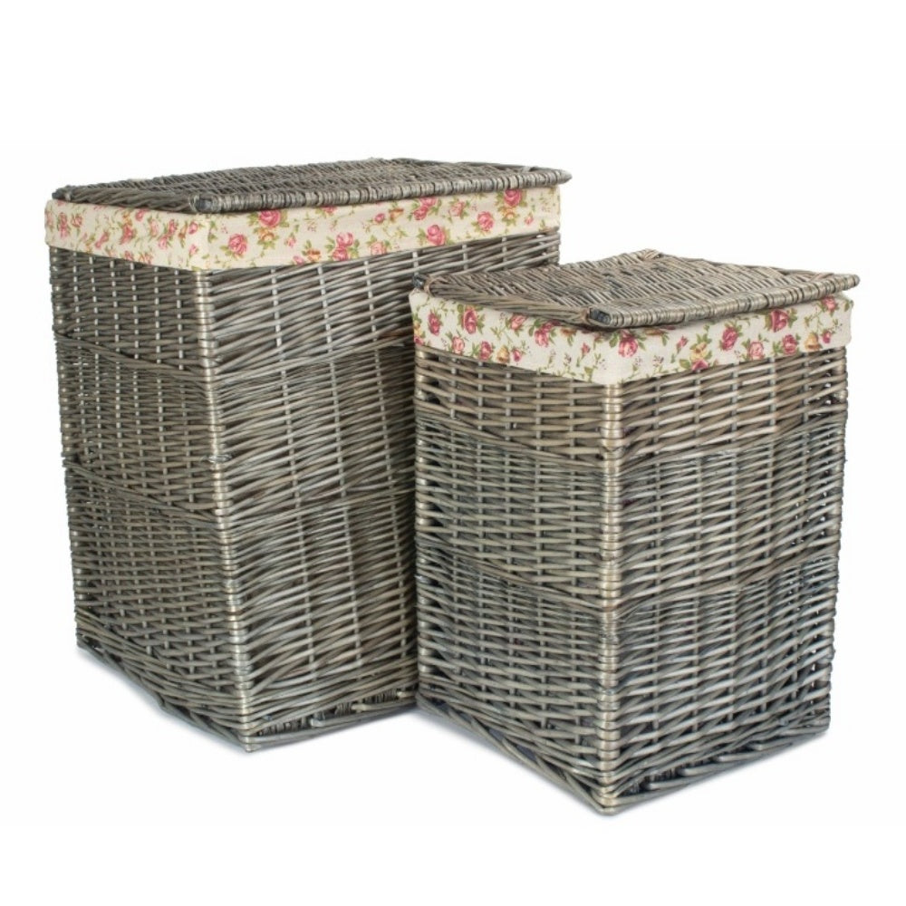 Antique Wash Square Garden Rose Cotton Lined Laundry Basket-0