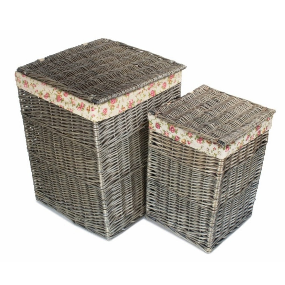 Antique Wash Square Garden Rose Cotton Lined Laundry Basket-1