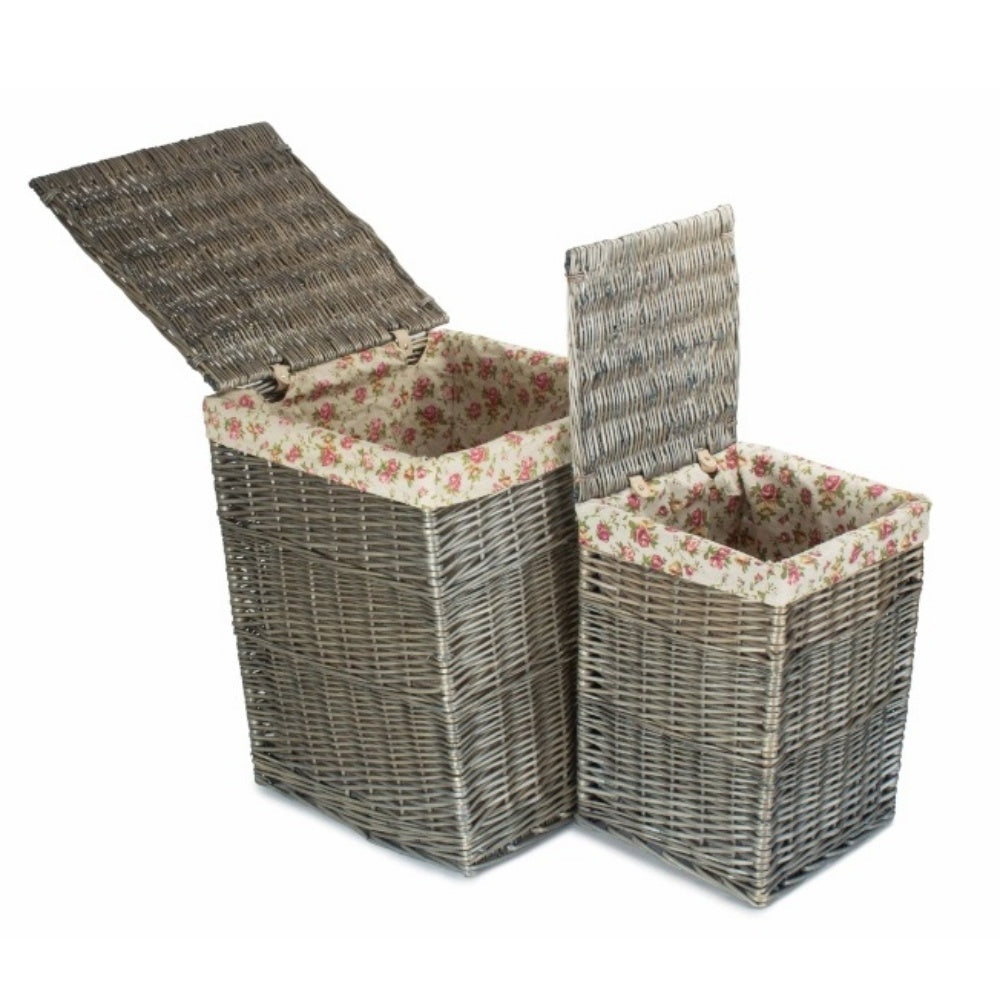 Antique Wash Square Garden Rose Cotton Lined Laundry Basket-2