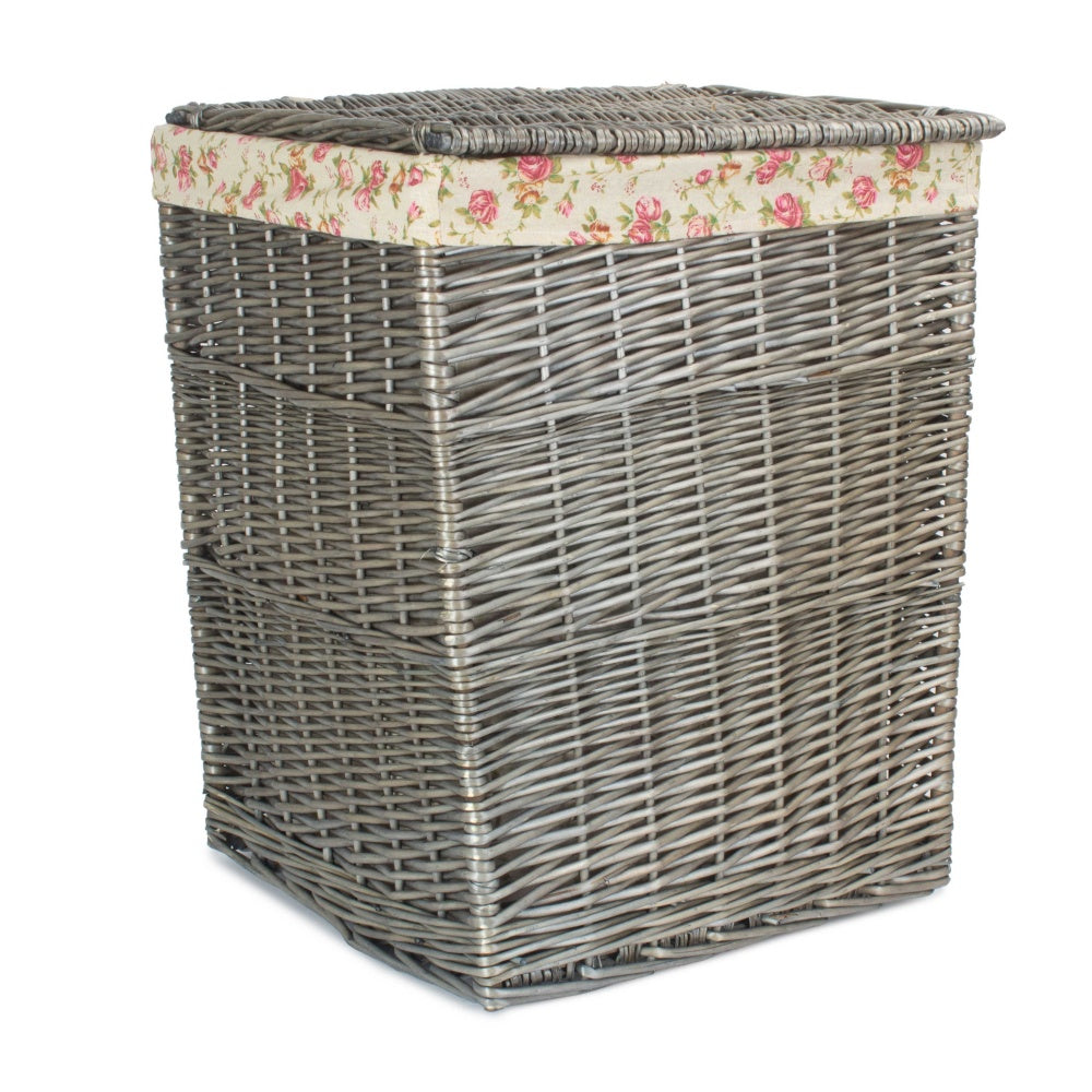 Antique Wash Square Garden Rose Cotton Lined Laundry Basket-3