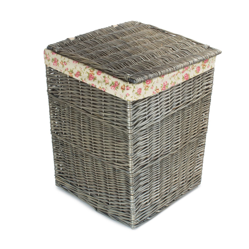 Antique Wash Square Garden Rose Cotton Lined Laundry Basket-4