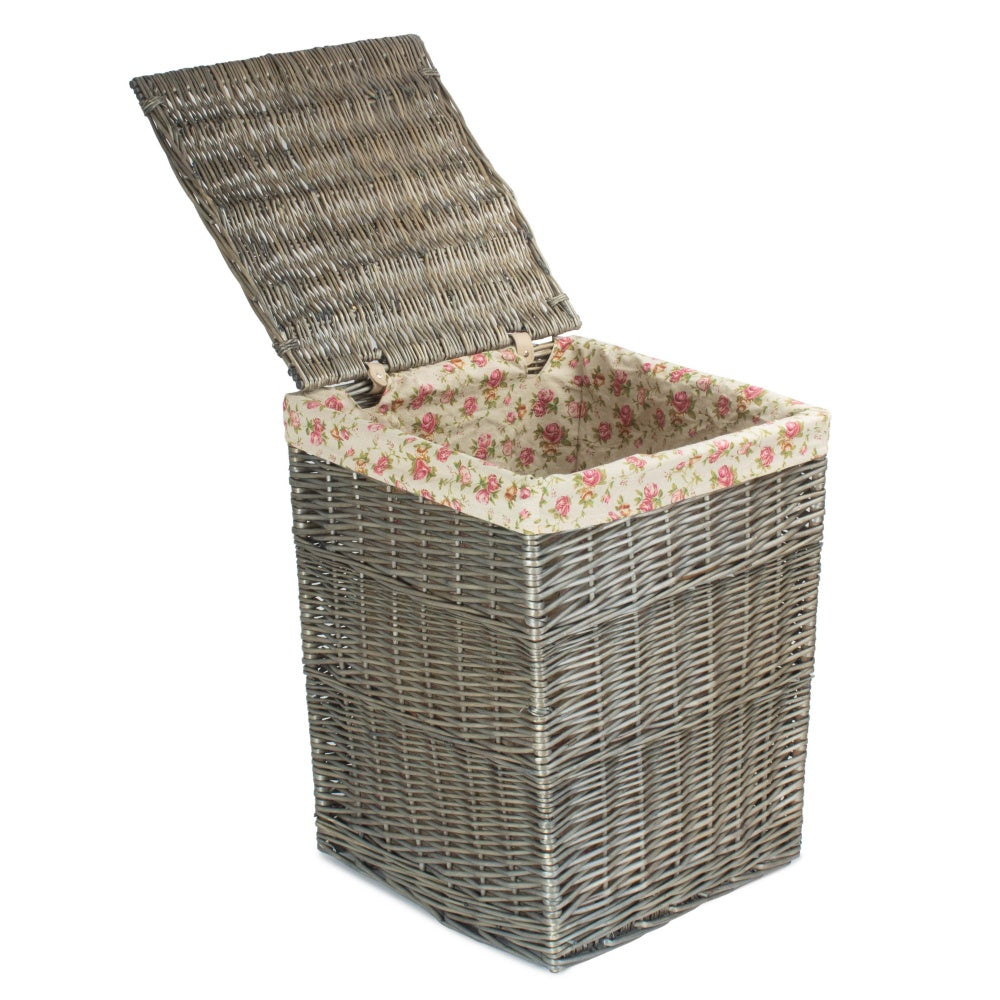 Antique Wash Square Garden Rose Cotton Lined Laundry Basket-5