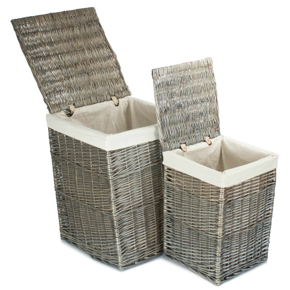 Antique Wash Square White Cotton Lined Laundry Basket-2